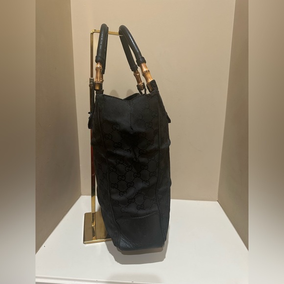 Gucci GG Webbed Canvas and Leather Bamboo Open Tote - Picture 3 of 11